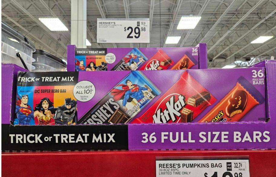 a 36 count box of full size candy bars on a store shelf