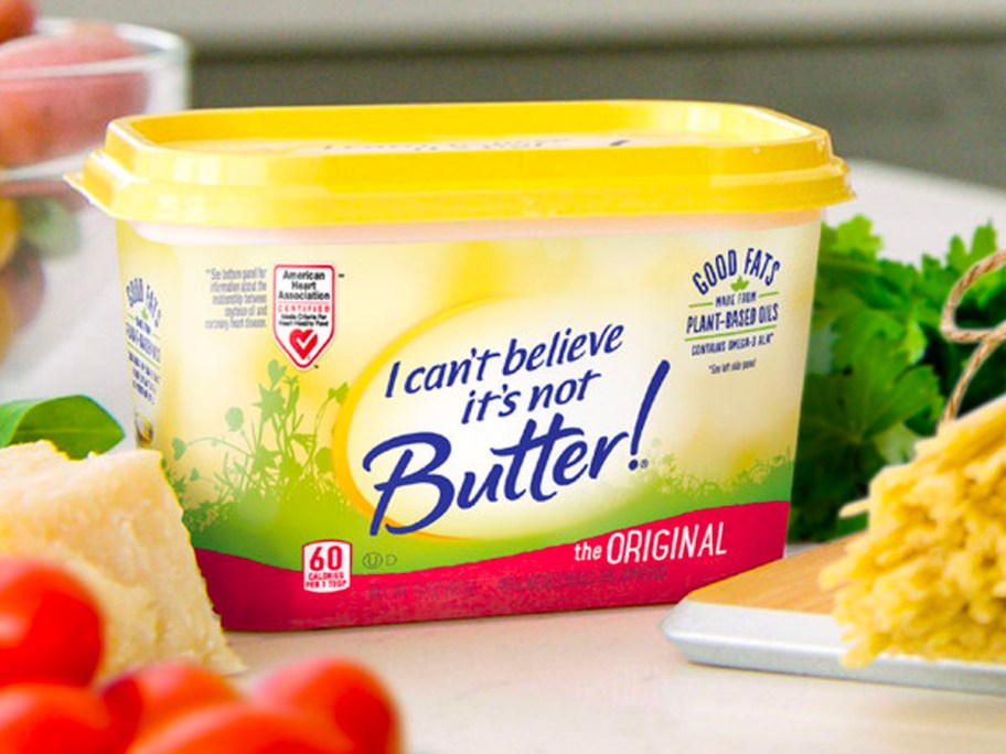 i can't believe it's not butter next to food on table