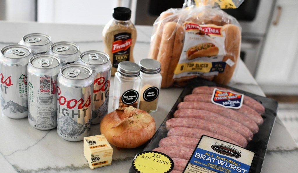 ingredients to make beer brats on the grill