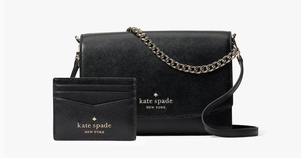 black kate spade chain crossbody bag and matching card holder