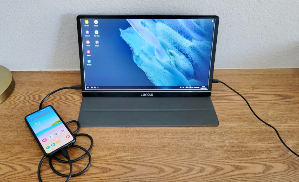 portable monitor with cover attached to phone