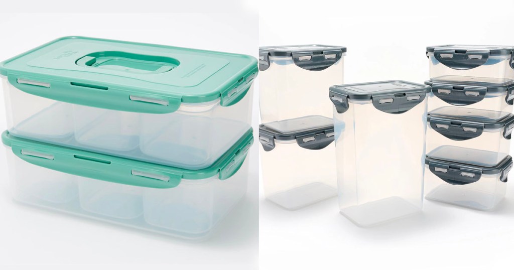 locknlock green and gray lidded storage containers