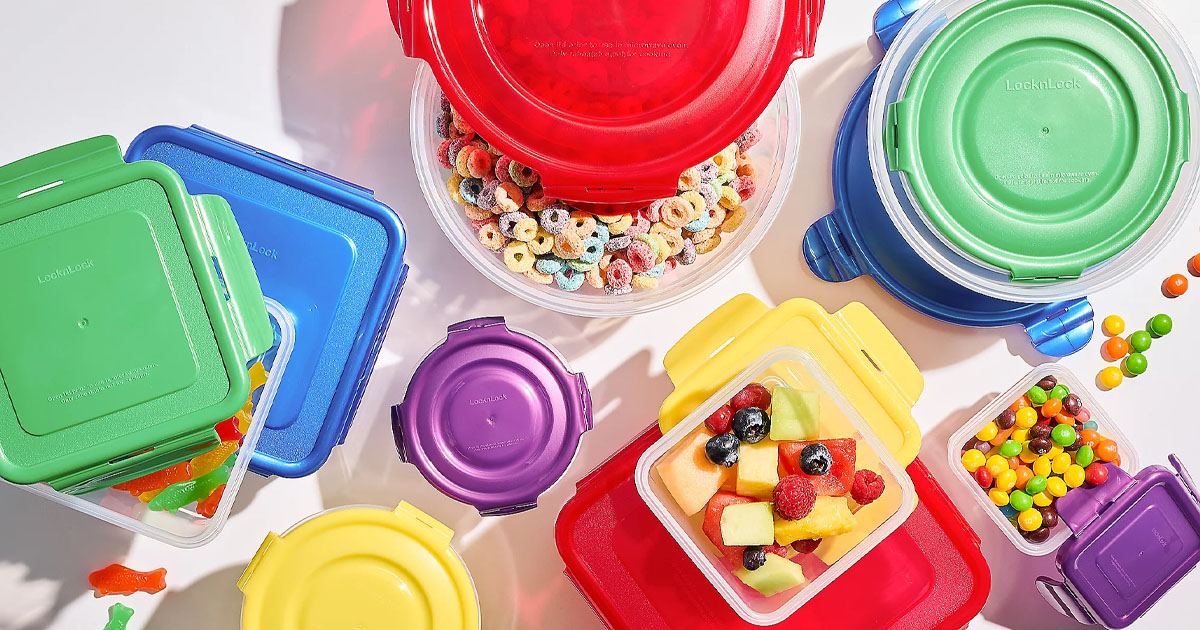 lock n lock storage containers with food on counter