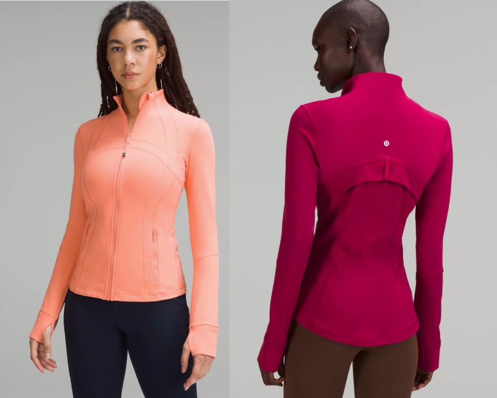 women wearing coral and plum jackets 