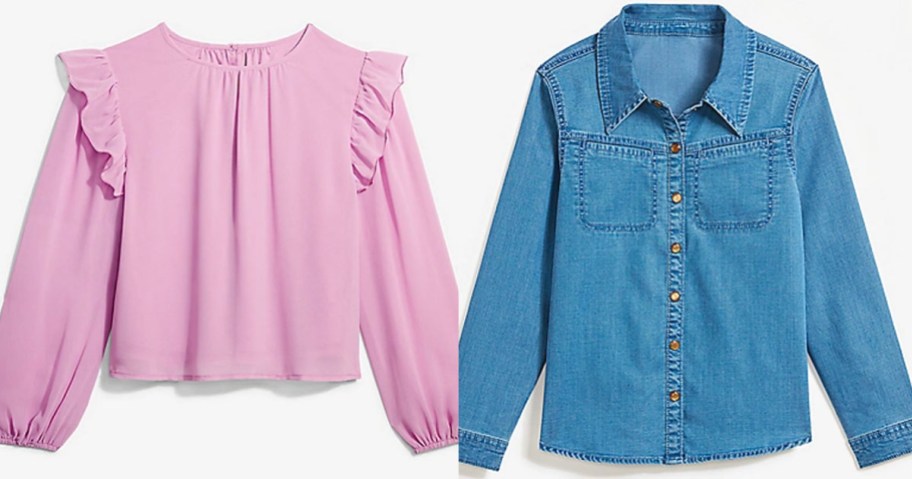 girls pink and blue long sleeve tops stock images