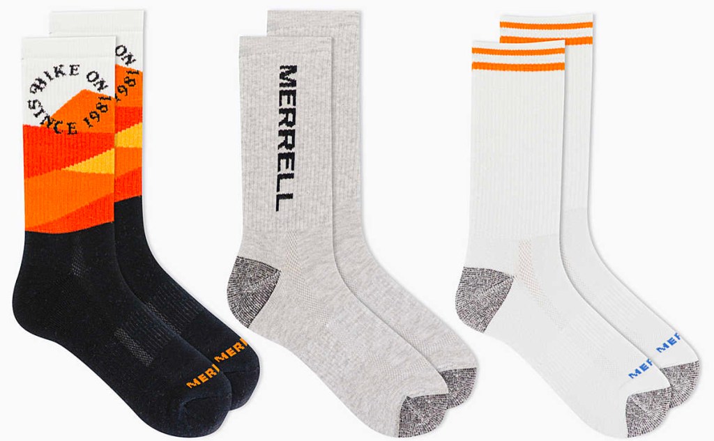 three pairs of merrel crew socks