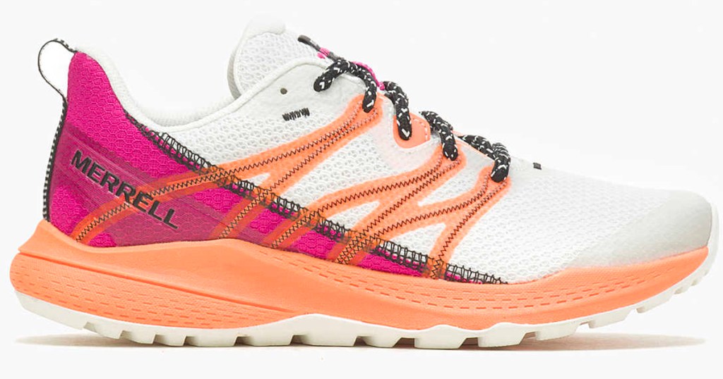 white, pink and orange merrell shoes