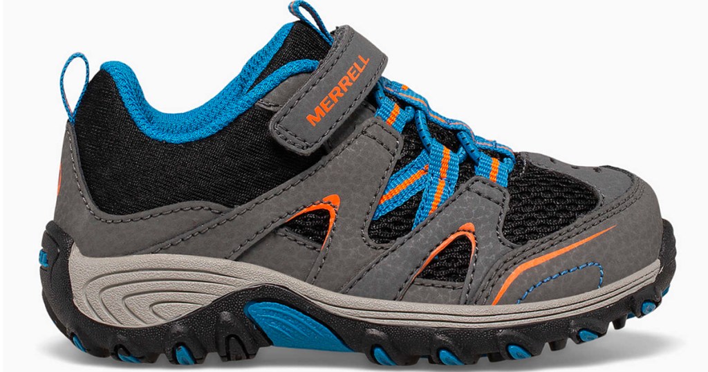 gray and blue merrell kids shoes