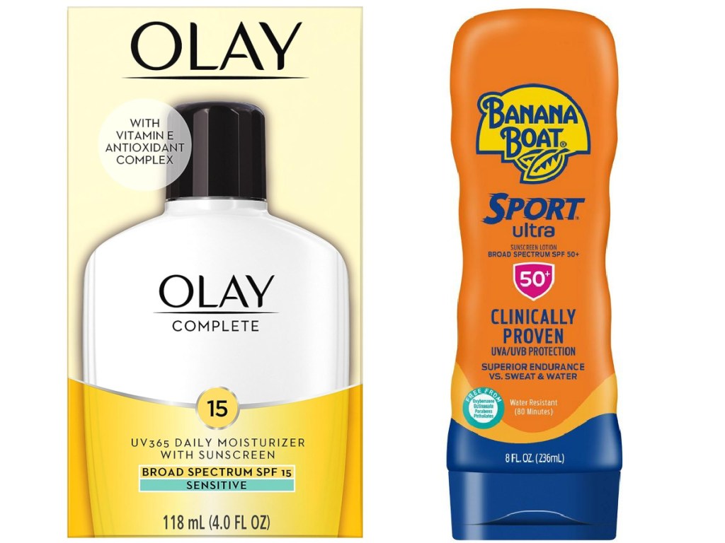 olay moisturizer and banana boat sunscreen