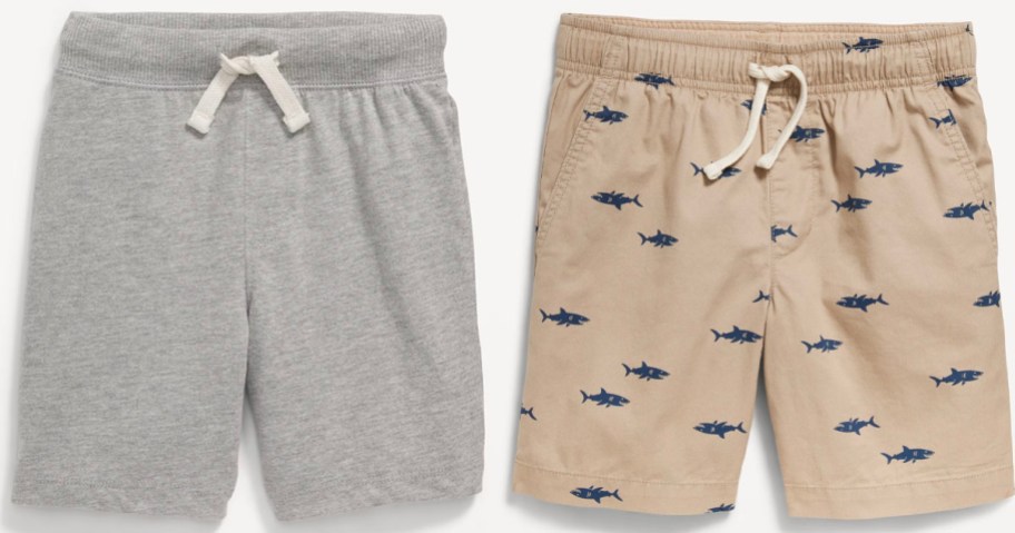 gray and tan and blue shark boys shorts