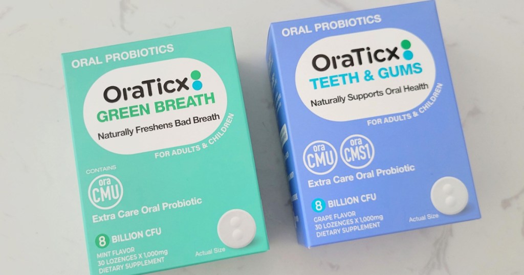 two boxes of oratics probiotics