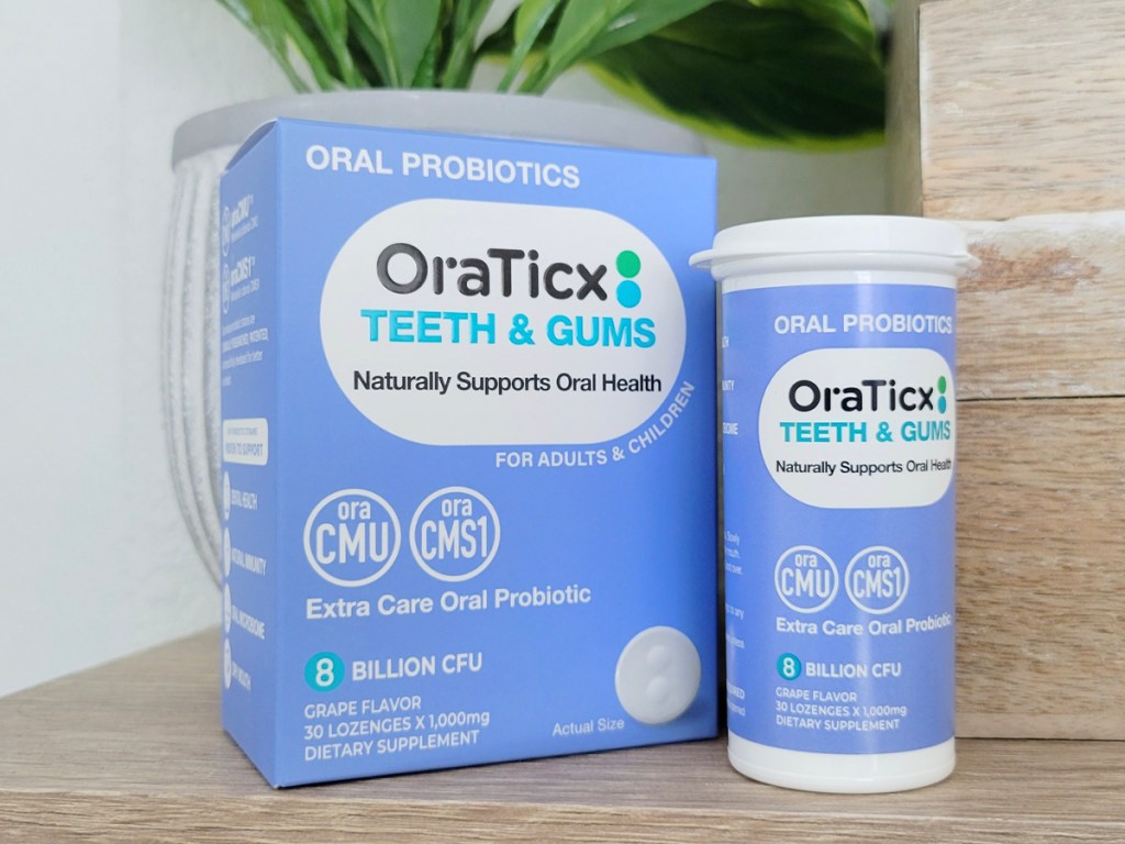 oraticx probiotics box next to the bottle