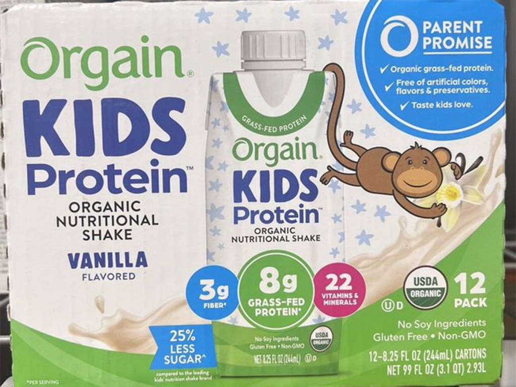 orgain kids protein vanilla 12 count shakes box
