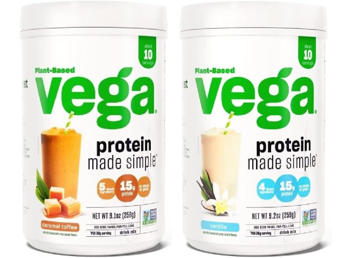 plant based Vega protein in toffee caramel and vanilla