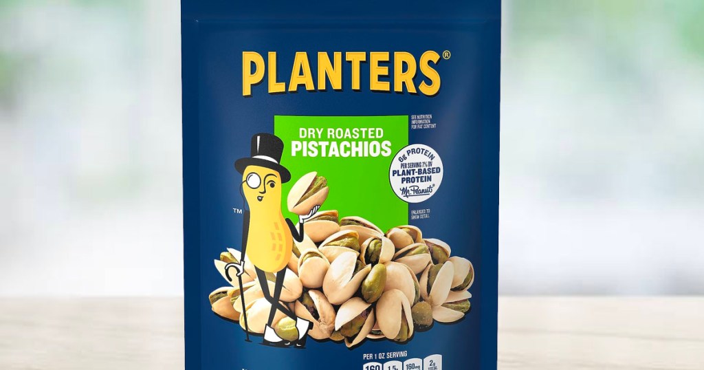planters pistachios bag on countertop