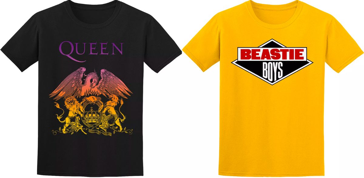 queen and beastie boys graphic tees