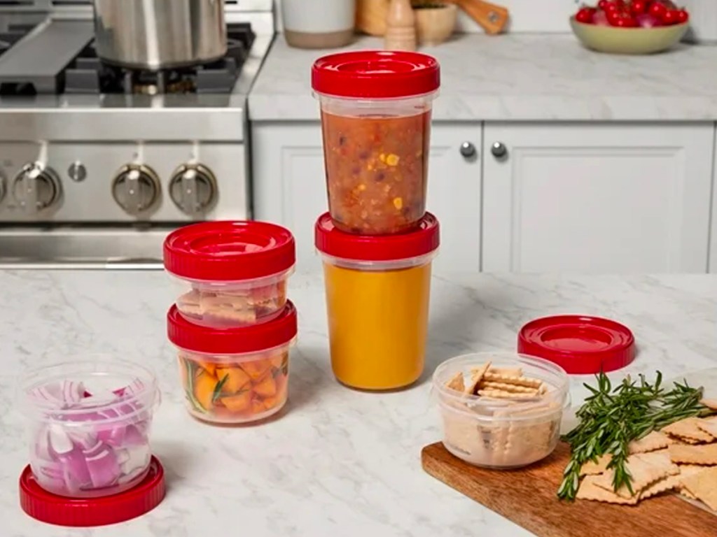 rubbermaid takealongs set sitting on counter with food inside