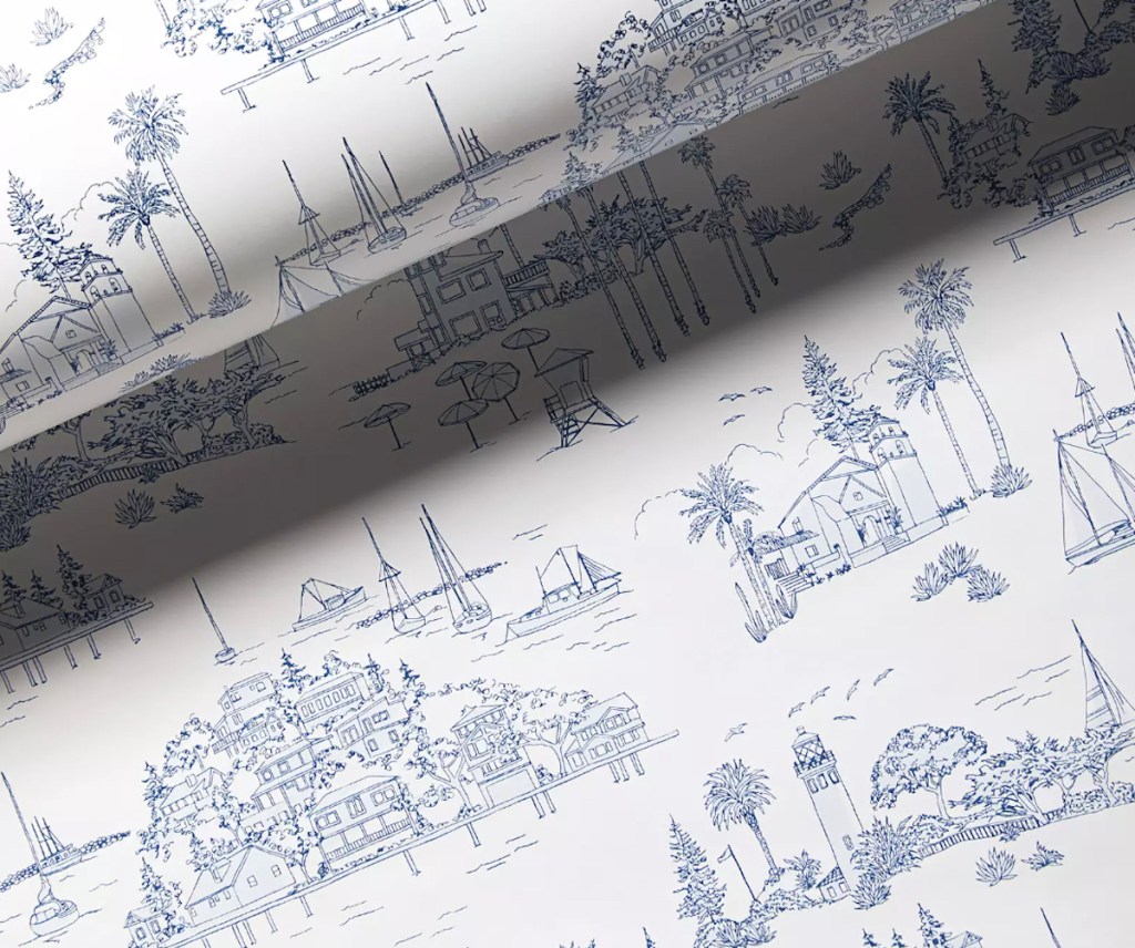 roll of coastal blue and white wallpaper 