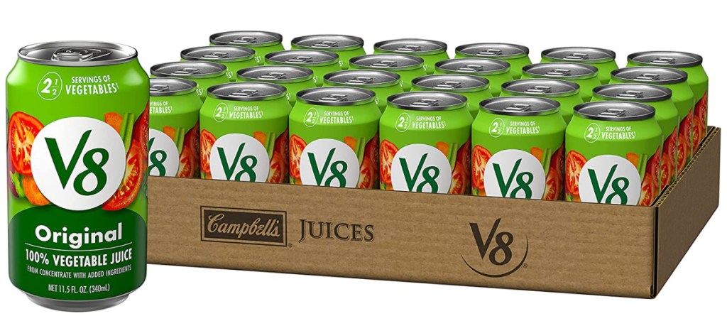 set of v8 with drinks in box