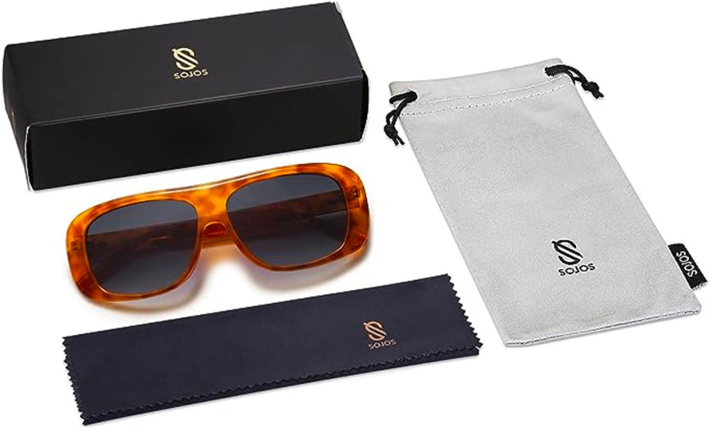 brown square glasses with case and cleaner