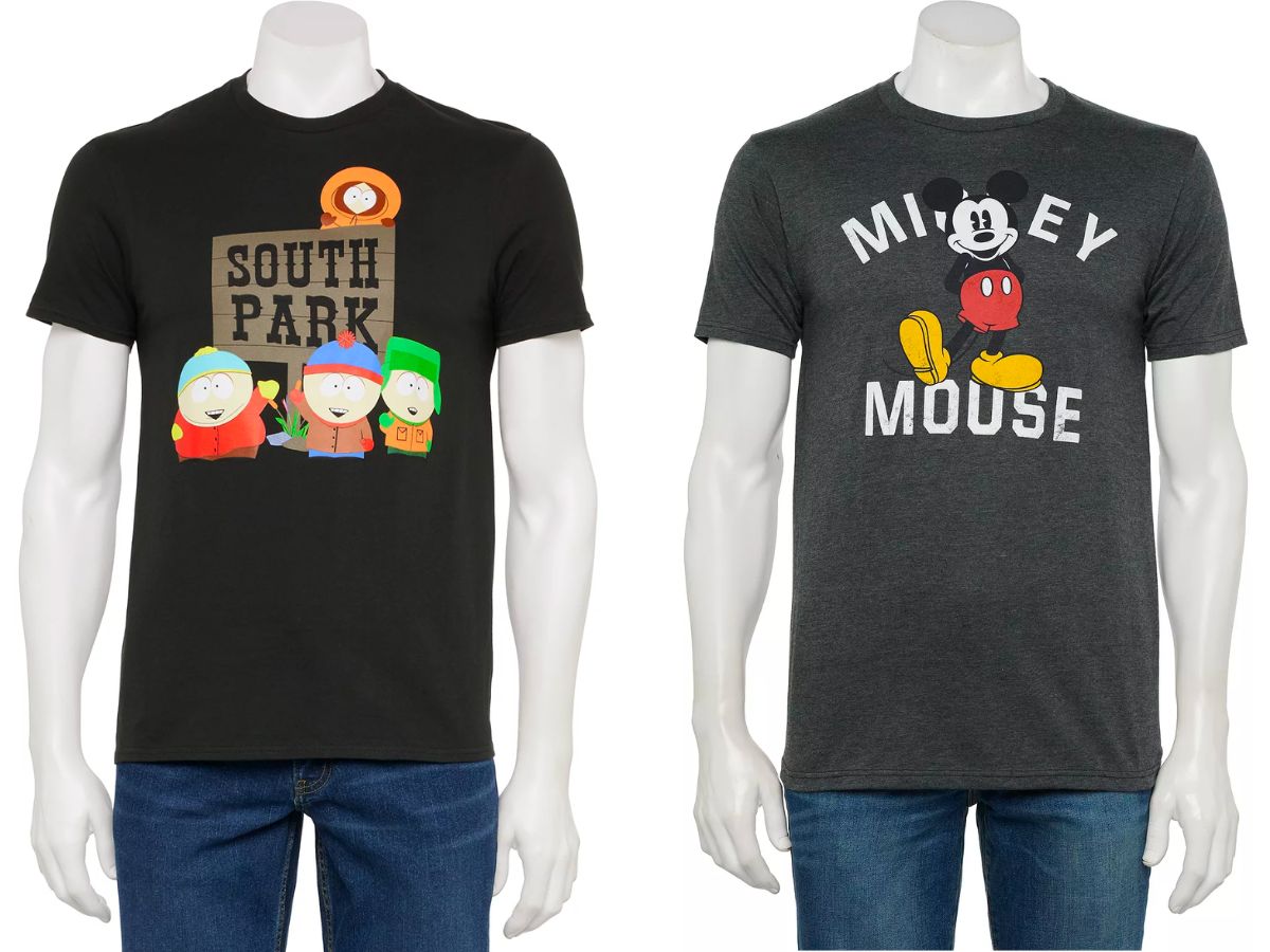 southpark and mickey mouse mens graphic tees