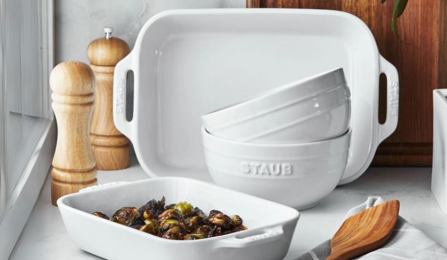 STAUB Ceramic 4-Piece Baking Dish and Bowl Set in white