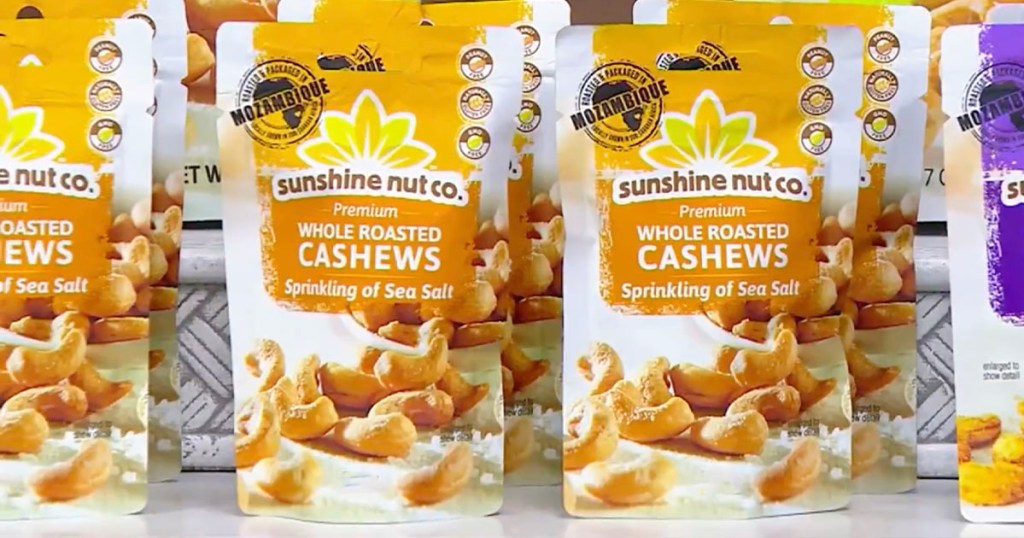 sunshine roasted cashews bags on table