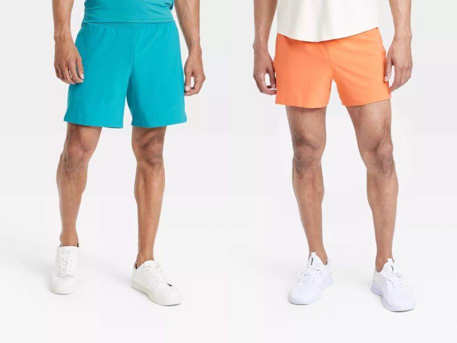 two models wearing all in motion shorts