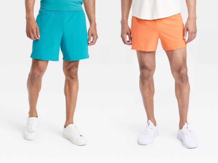 two models wearing all in motion shorts