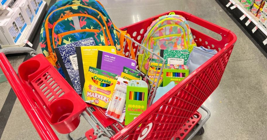 A Target cart full of school supplies