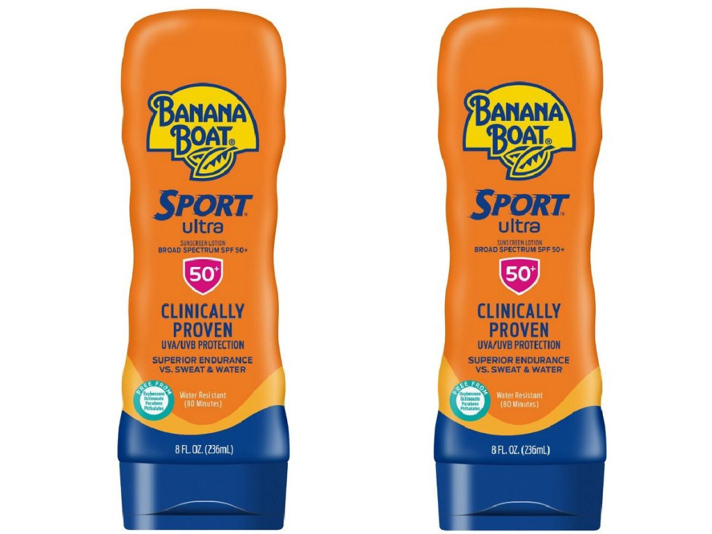 two stock images of banana boat sunscreen