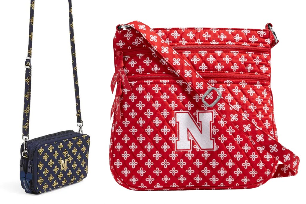 two collegiate crossbody bags