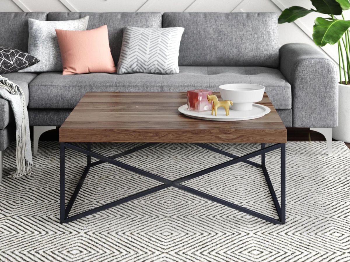 wood and metal coffee table in living room