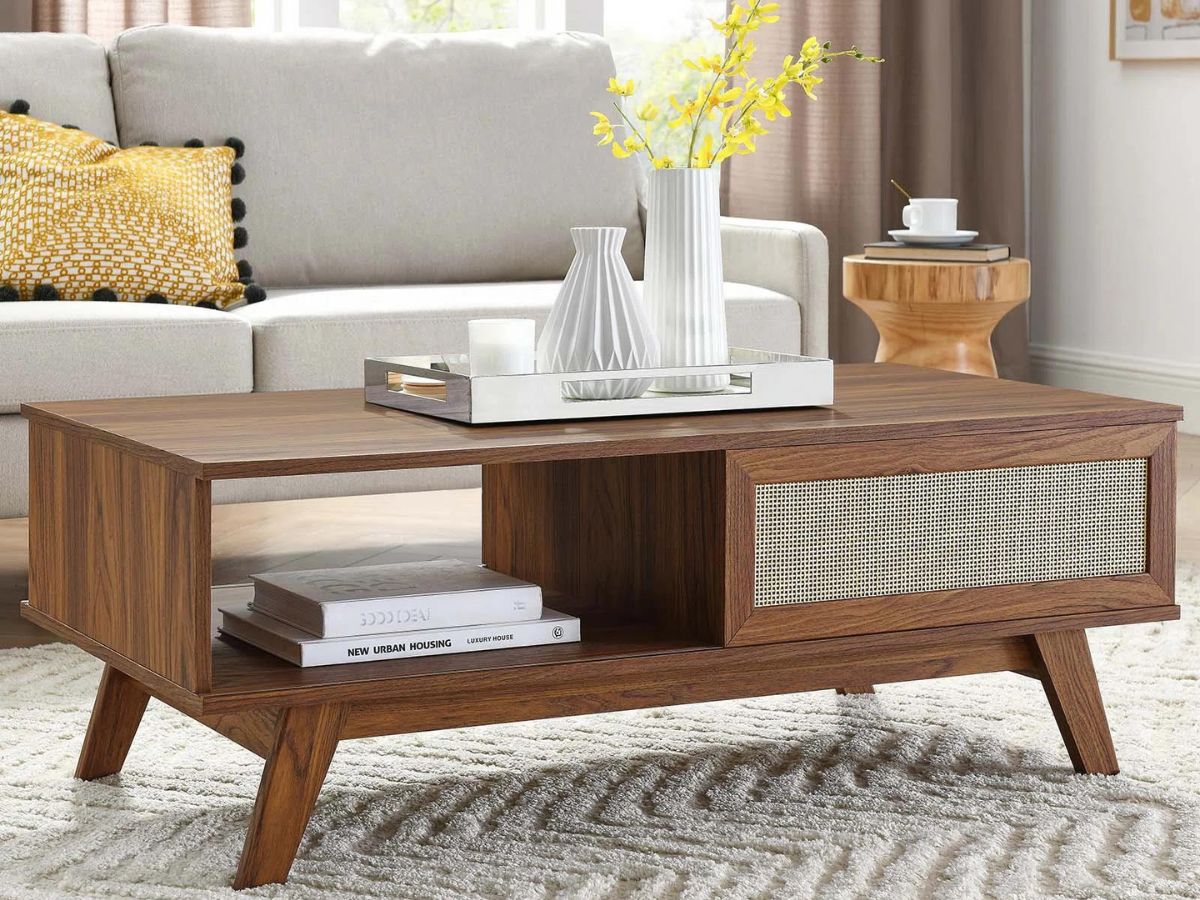 brown retro coffee table in living room
