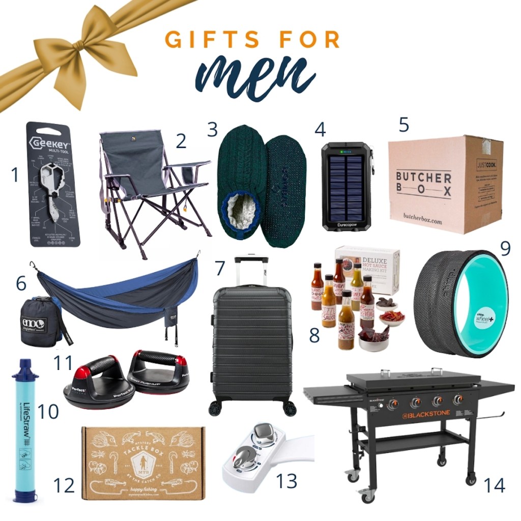 gift guide for men collage with various stock photos images of gifts
