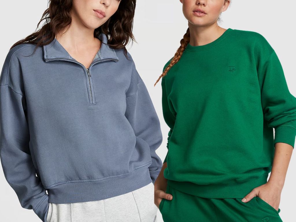 PINK Premium Fleece Half-Zip Sweatshirt and Crewneck Sweatshirt