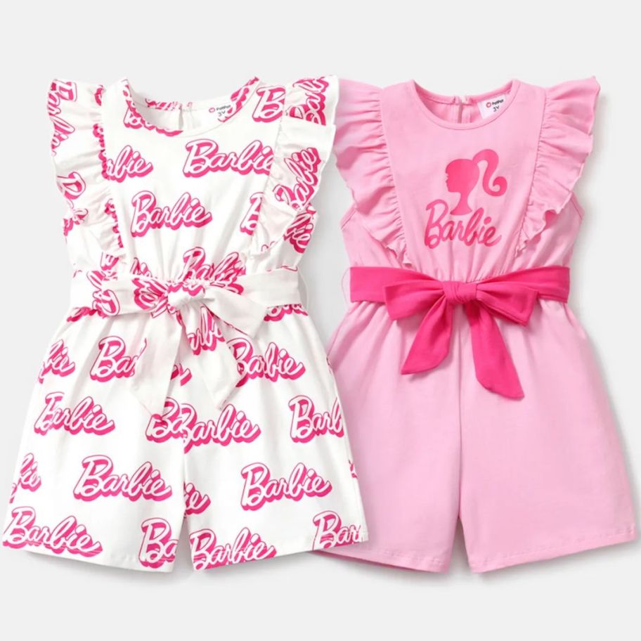 pink and white Barbie little girls rompers