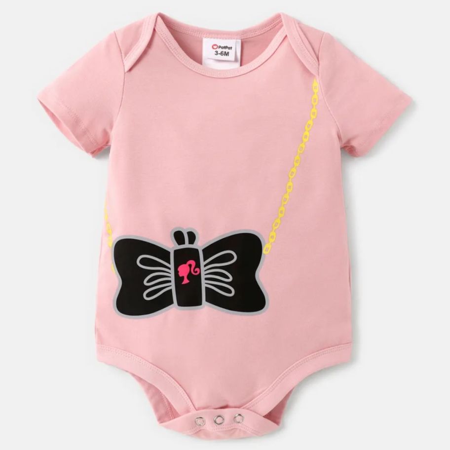 pink baby Romper with black butterfly 