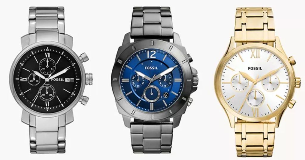 Fossil men's watches -silver & black, dark silver and blue and gold and white
