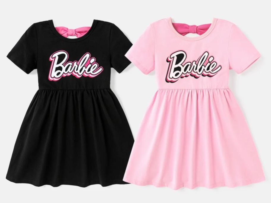 black and pink ruffle short sleeve kids Barbie dresses
