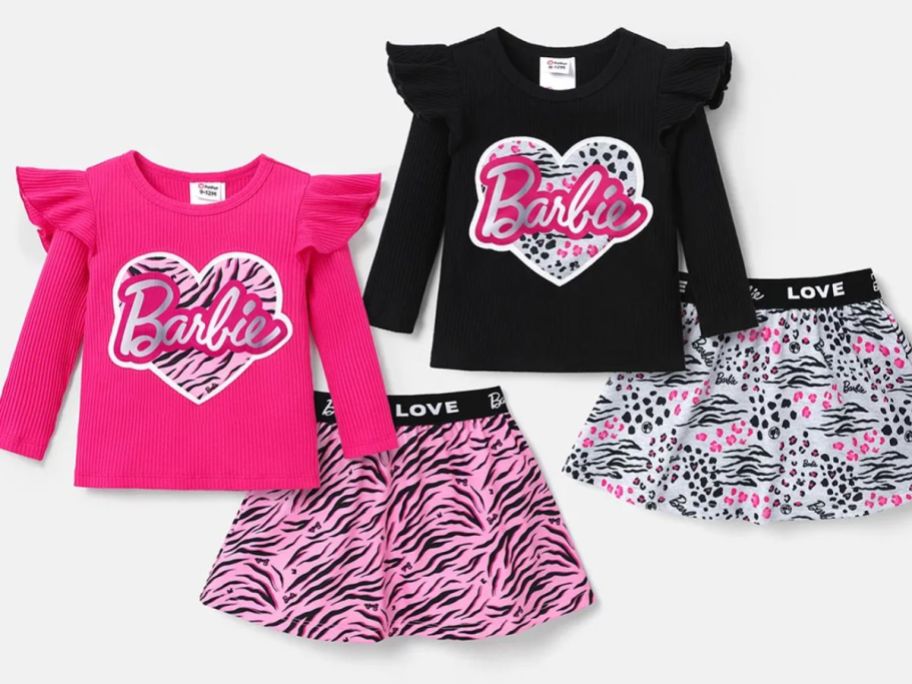Barbie pink and black leopard print toddler girl's 2-pc top and skirt sets
