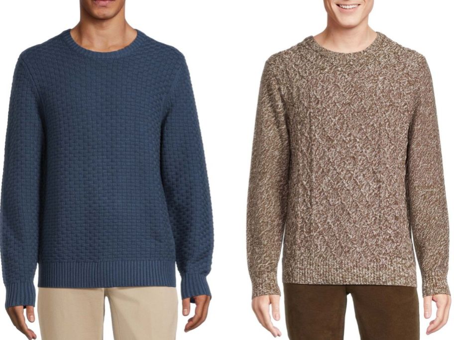 men wearing different color sweaters and khaki pants