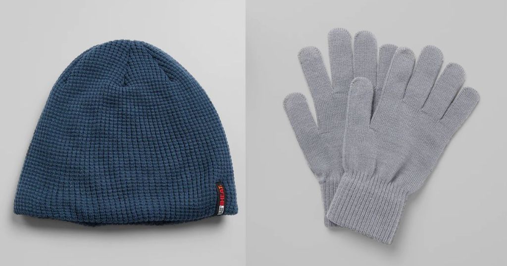 32 Degrees Unisex Waffle Sherpa-Lined Beanie and 32 Degrees Basic Knit Gloves
