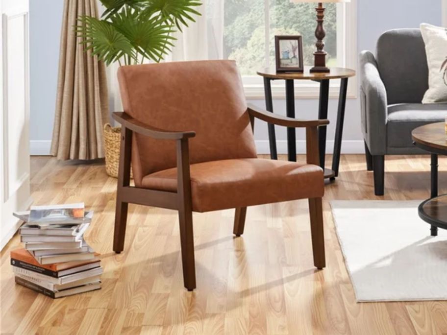 Alden Design Mid-Century Modern Accent Chair with Wooden Frame
