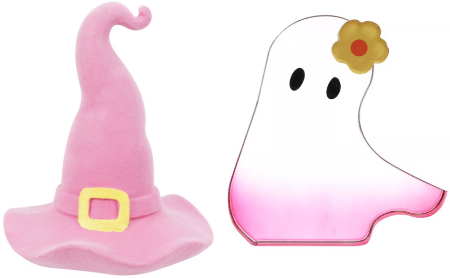Ashland 6.25in Light Pink Flocked Witch Hat and Ashland 5.5in Pink & Clear Acrylic Flower Ghost Decoration