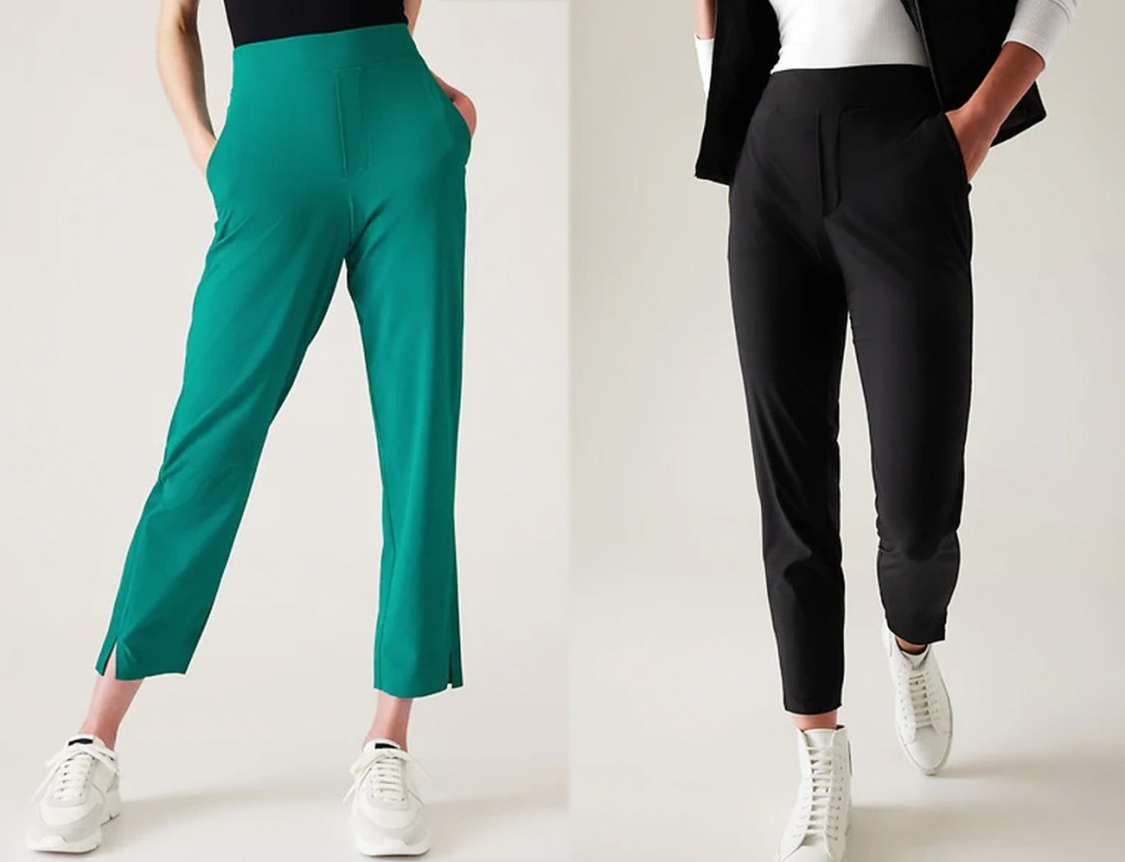 women in green and black ankle pants