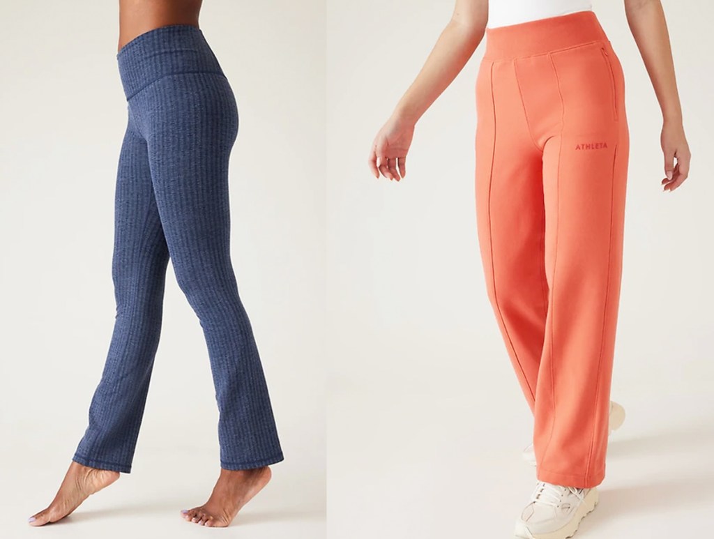 women modeling blue and orange pants