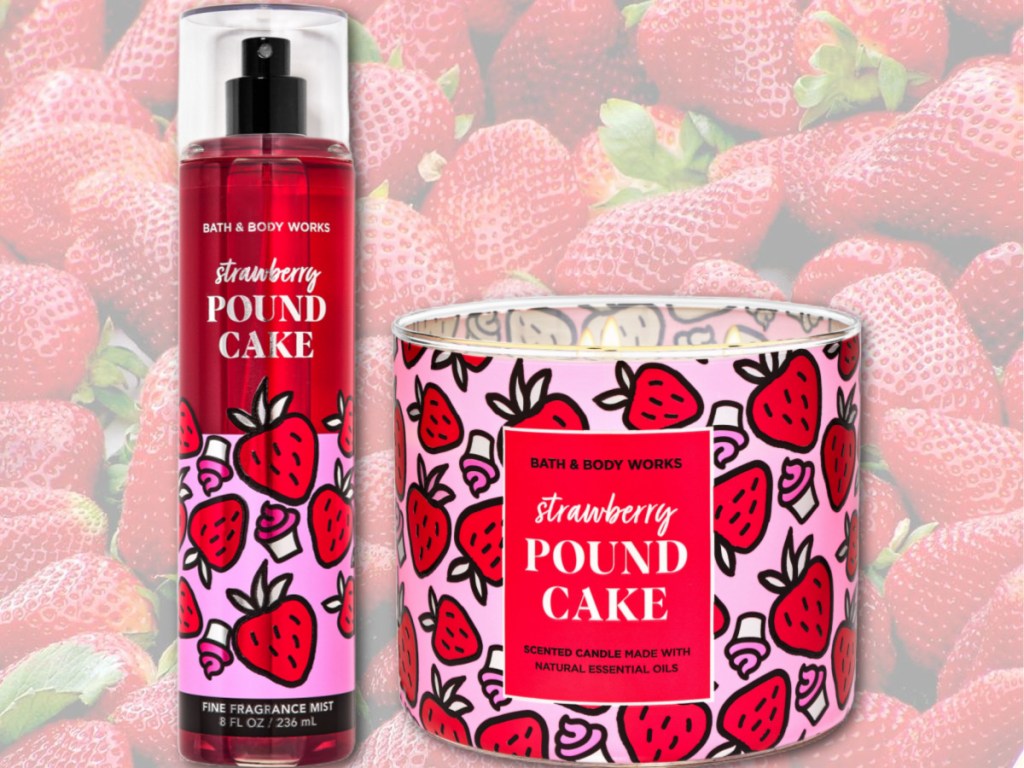 Bath & Body Works Strawberry Pound Cake Body Spray and Candle
