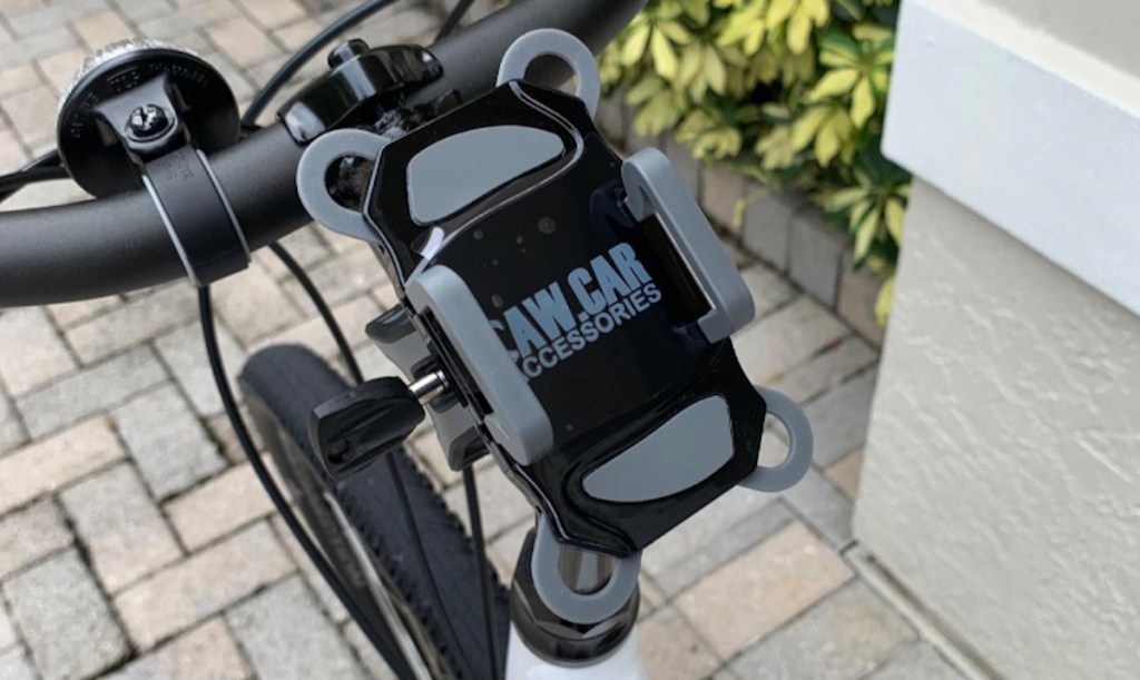 close up of gray bike mount on scooter