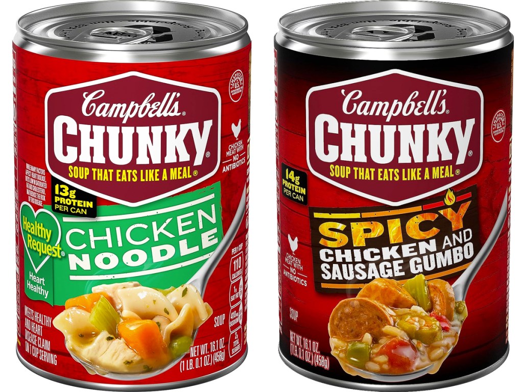Campbell's Chunky Soups in Chicken Noodle and Spicy Chicken and Sausage Gumbo